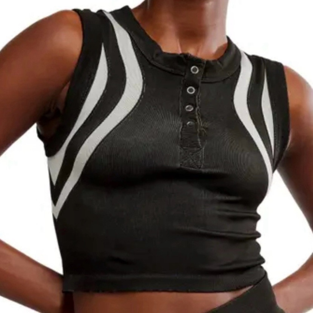 FP Movement by Free People Black and White Henley Ribbed Crop Tank